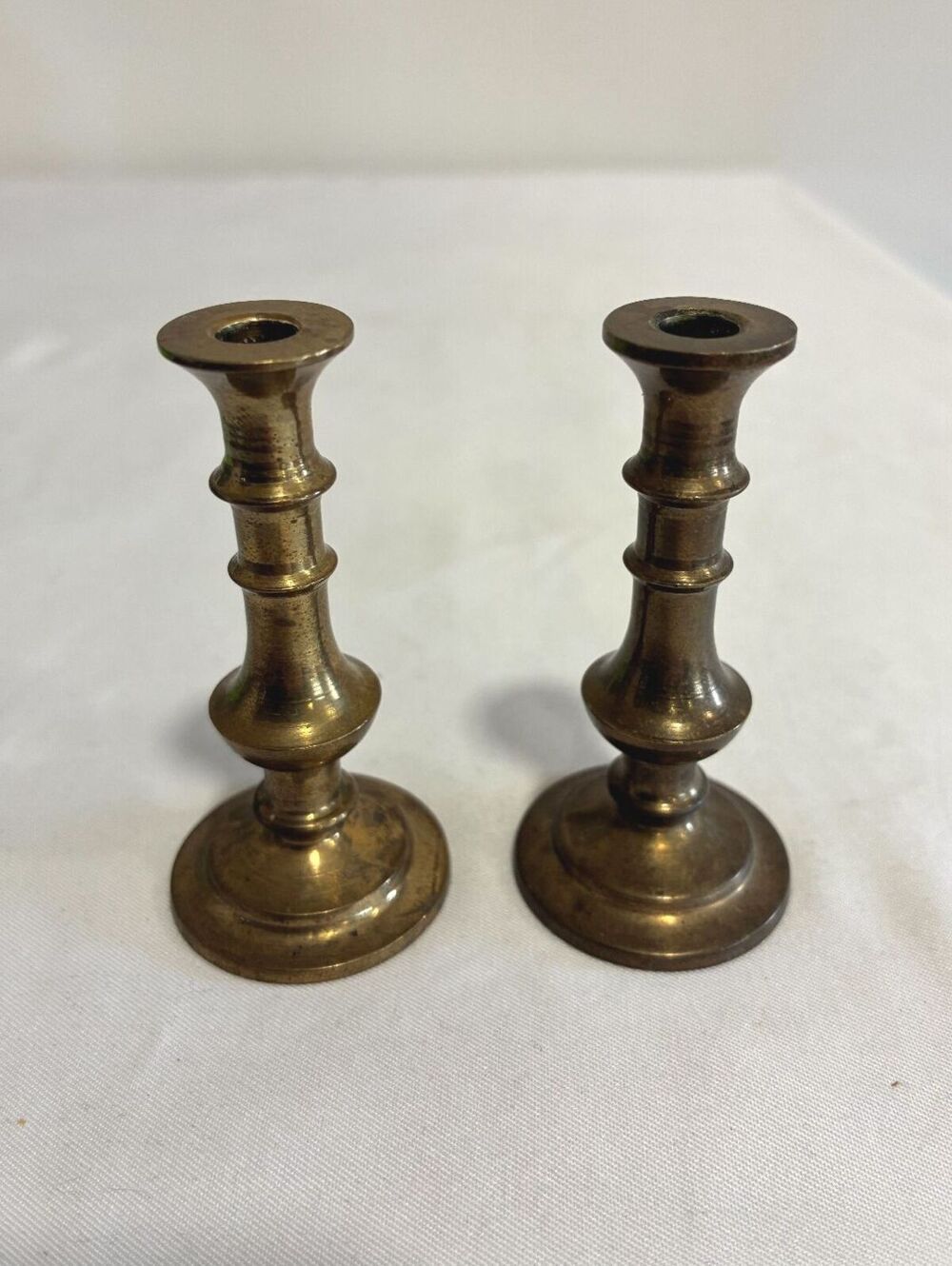 Vintage Pair of Small Brass Candlesticks, Mini Brass Candle Holders